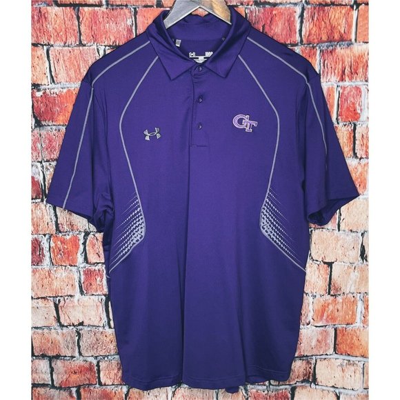 Georgia Tech Yellow Jackets Men’s Large Purple Polo Shirt Under Armour Loose - Picture 2 of 4
